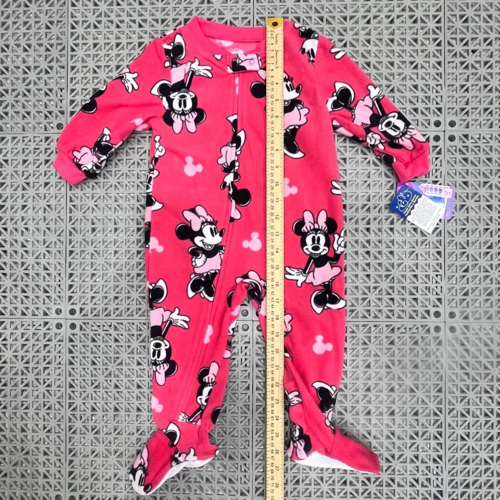 NWT Disney Minnie Mouse Footed Pajamas Girls 18M Pink Fleece Zip Up